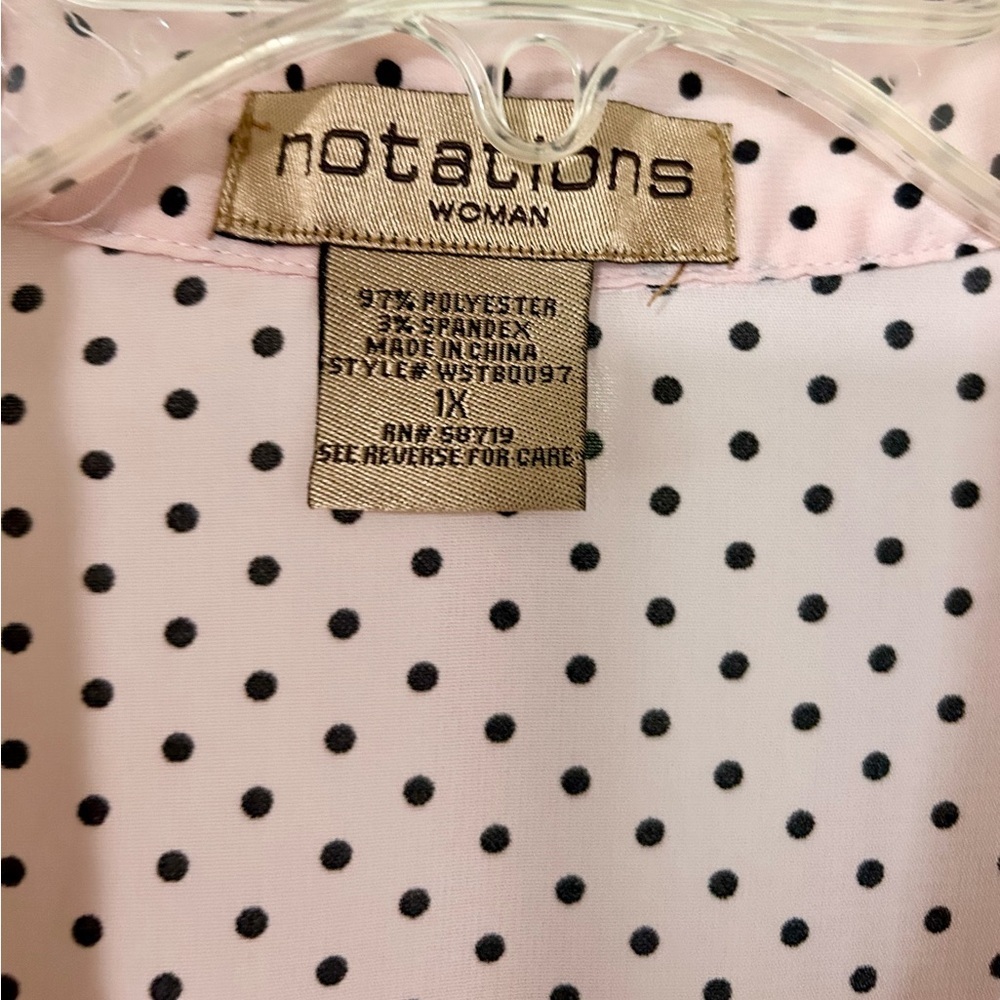 Vintage Blouse Notations pink/black polka dots woman size xlarge - Picture 4 of 4